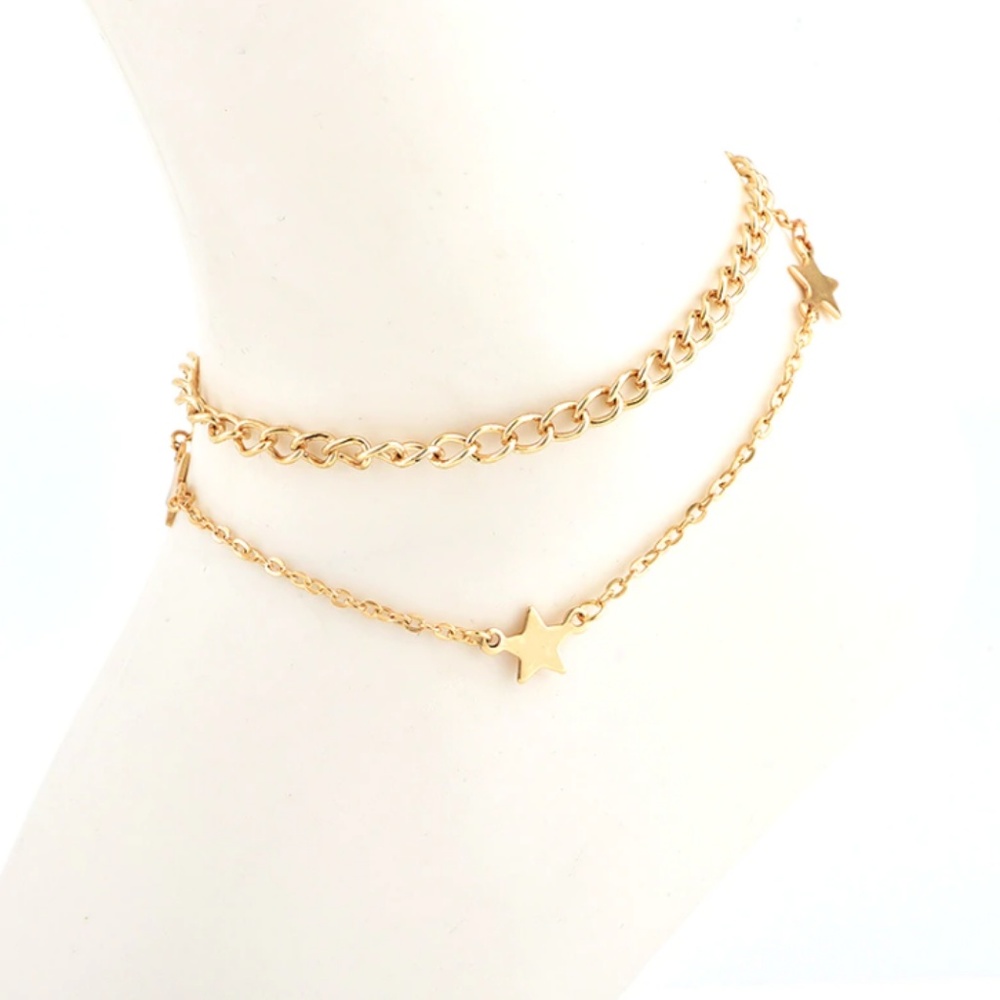 Boho Layered Gold Star & Chain Beach Anklet Set - Picture 4 of 4